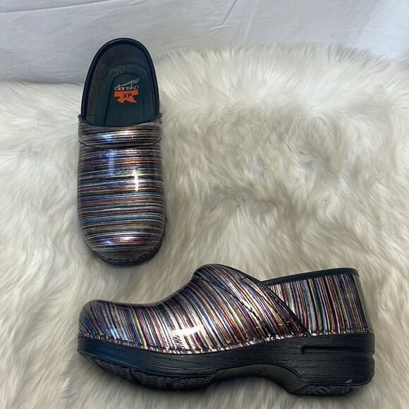 Dansko Professional Multicolor Striped Patent Work Clogs Sz 37/US 6.5-7 - Picture 2 of 9
